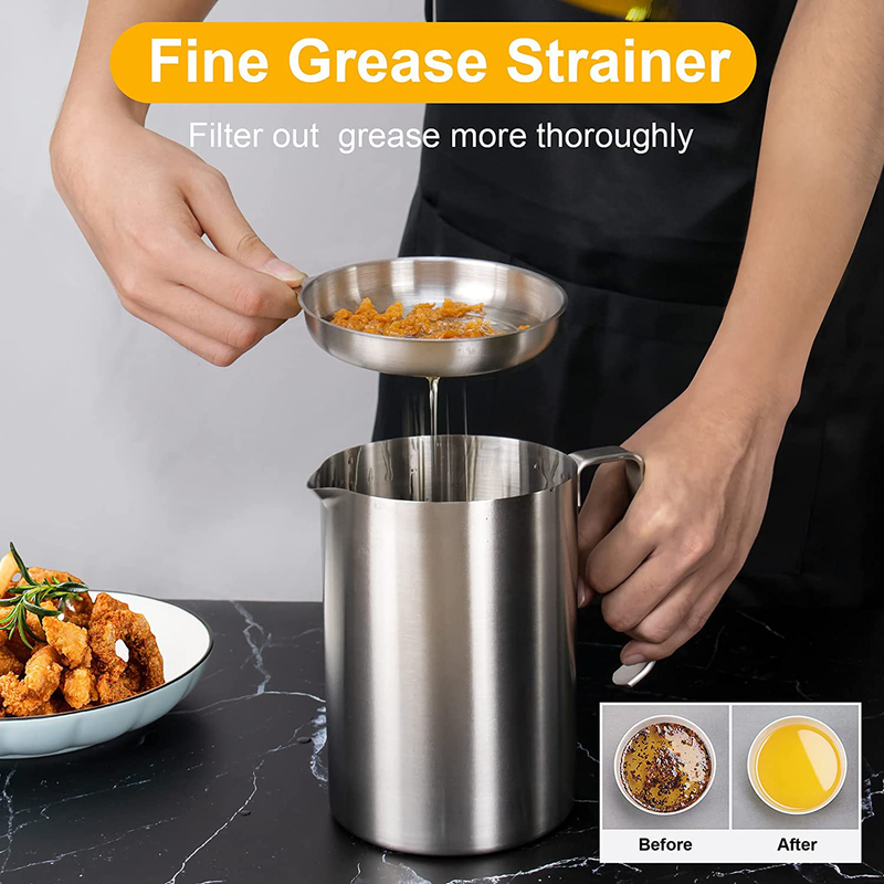 GEELION Bacon Grease Container with Strainer 1.8L Oil Strainer with Dust-Proof Lid Stainless Steel Grease Can with Easy Grip Handle Perfect for Home Cooking Kitchen Frying Oil Home & Garden > Kitchen & Dining > Food Storage GEELION   