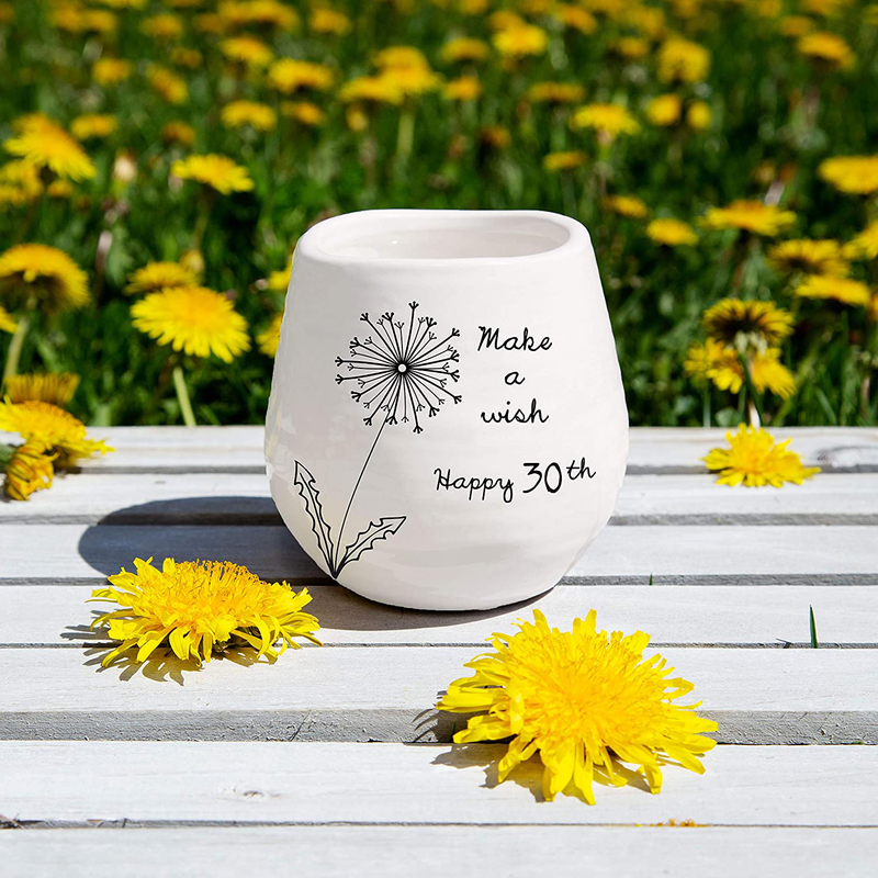 Pavilion Gift Company Make A Wish Happy 30th Birthday - 8 oz Soy Wax Candle with Lead Free Wick in A White Ceramic Vessel 8 oz-100 Scent: Serenity, 3.5 Inch Tall