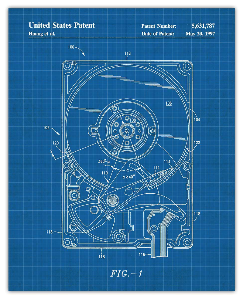 Hard Drive Blueprint Patent Wall Art Prints: Unique Room Decor - Set of Four (11X14) Unframed Pictures - Great Gift Idea under $20 Home & Garden > Decor > Artwork > Posters, Prints, & Visual Artwork Buzz Unplugged   
