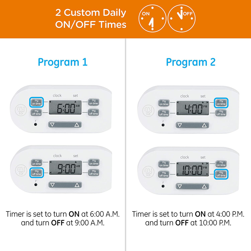 myTouchSmart Indoor Digital Plug-in Timer, 2 Pack, 1 Outlet Polarized, 4 Programmable On/Off Buttons, Space Saving Bar Design, for Lamps, Seasonal Lighting, and Other Small Appliances, 26745, White Home & Garden > Lighting Accessories > Lighting Timers myTouchSmart   