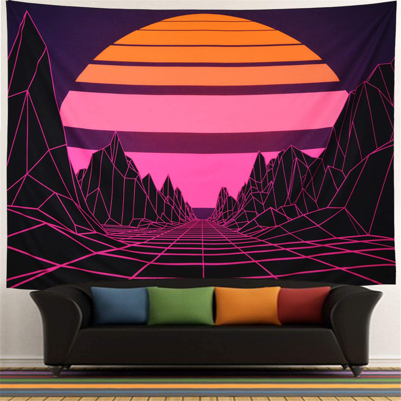 Sun Tapestry Mountain Tapestry Abstract Purple Mountains Tapestry Retro Geometric Wave Tapestry Wall Hanging for Living Room Dorm (M- 59.1" × 51.2", Purple Mountain)