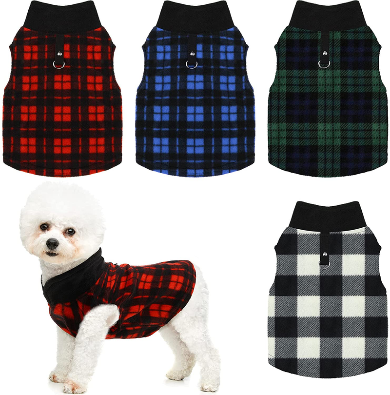 Hamify Fleece Vest Dog Sweater Set of 4 Buffalo Plaid Dog Pullover Warm Jacket Winter Pet Clothes with Leash Ring for Small Dog Cat Animals & Pet Supplies > Pet Supplies > Dog Supplies > Dog Apparel Hamify Medium  