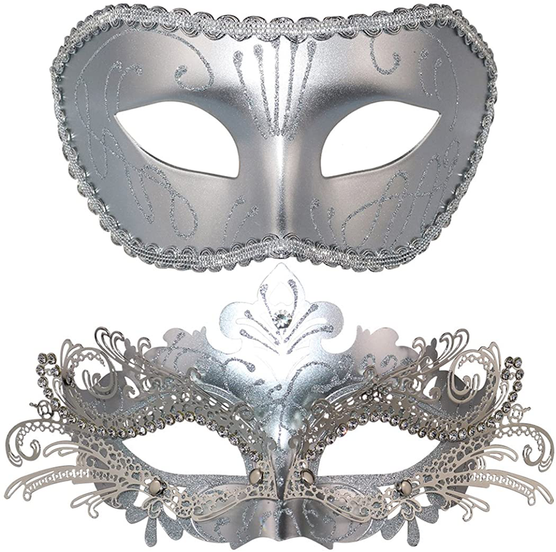 Couple Masquerade Metal Masks Venetian Halloween Costume Mask Mardi Gras Mask Apparel & Accessories > Costumes & Accessories > Masks Coddsmz Sliver+sliver  