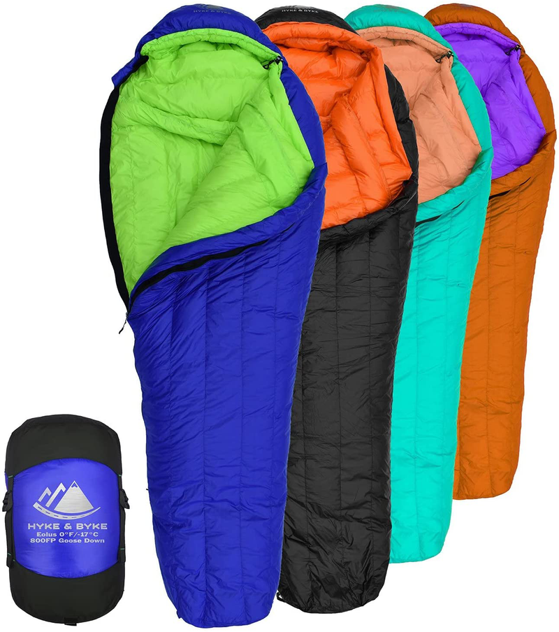 Hyke & Byke Eolus 0 Degree F 800 Fill Power Hydrophobic Goose down Sleeping Bag with Clusterloft Base - Ultra Lightweight 4 Season Men'S and Women'S Mummy Bag Designed for Backpacking Sporting Goods > Outdoor Recreation > Camping & Hiking > Sleeping BagsSporting Goods > Outdoor Recreation > Camping & Hiking > Sleeping Bags Hyke & Byke 0 Degree - Blue/Lime Green Regular 