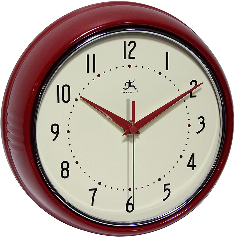 Infinity Instruments Round Silent Red Retro Indoor Wall Clock Home & Garden > Decor > Clocks > Wall Clocks Infinity Instruments   