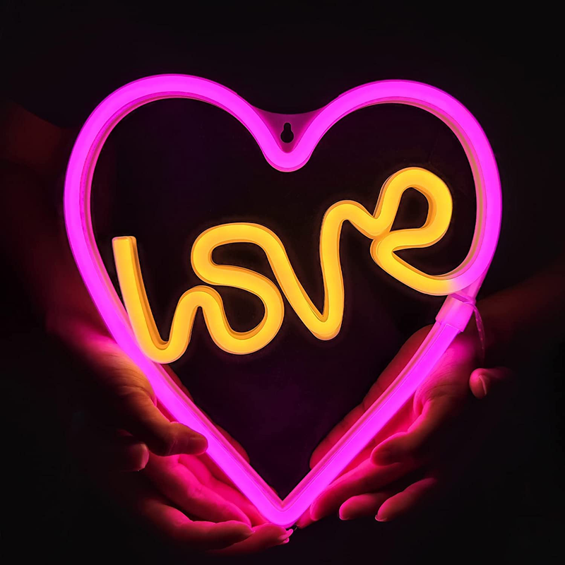 Neon Signs, LED Love in Heart Neon Sign, Battery or USB Powered Romantic Love Heart Neon Light for Bedroom Wall Decorations Art Dating Wedding Party Christmas Valentine'S Day Kids Gift Pink+Yellow Home & Garden > Decor > Seasonal & Holiday Decorations Yline   