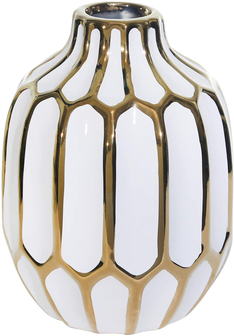 Sagebrook Home 12540-04 Ceramic Vase 8", White/Gold, 5.75 x 5.75 x 8 inches Home & Garden > Decor > Vases Sagebrook Home Default Title  