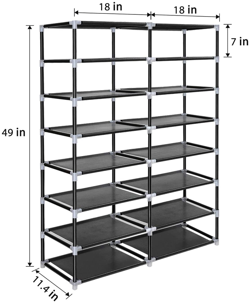 ERONE Shoe Rack Storage Organizer , 28 Pairs Portable Double Row with Nonwoven Fabric Cover Shoe Rack Cabinet for Closet (Black) Furniture > Cabinets & Storage > Armoires & Wardrobes ERONE   