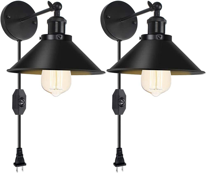Dimmable Plug in Wall Sconce 2 Pack Swing Arm Vintage Black Wall Lamp with On/Off Switch Industrial Wall Light with 6FT Plug in Cord Wall Light Fixture for Restaurant Bedroom Corridor Farmhouse Home & Garden > Lighting > Lighting Fixtures > Wall Light Fixtures KOL DEALS   
