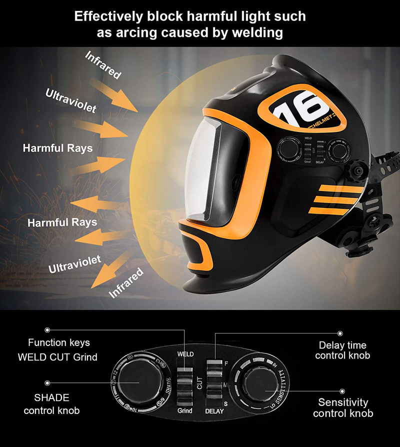 HZXVOGEN 3.94"X3.66" Large Viewing Screen True Color Solar Powered Auto Darkening welding Helmet 4 Arc Sensor Wide Shade 4~5/9-9/13 for TIG MIG Arc Weld Grinding Welder Mask (Model:LY800F) Business & Industrial > Work Safety Protective Gear > Welding Helmets H HZXVOGEN   