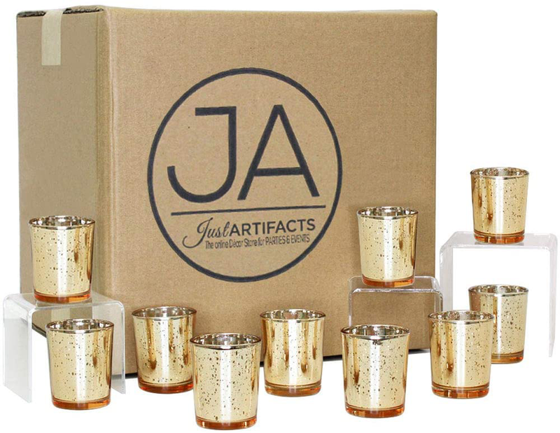 Just Artifacts 2.75-Inch Speckled Mercury Glass Votive Candle Holders (100pcs, Silver) Home & Garden > Decor > Home Fragrance Accessories > Candle Holders Just Artifacts Gold  