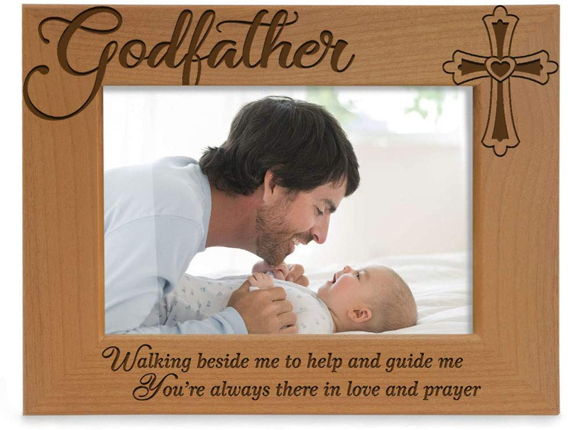 KATE POSH - Godfather Engraved Natural Wood Picture Frame, Cross Decor, Godfather Gift from Godchild, Baptism Gifts, Religious Catholic Gifts, Thank You Gifts (4" x 6" Vertical) Home & Garden > Decor > Seasonal & Holiday Decorations KATE POSH 5x7 Horizontal (Godfather)  