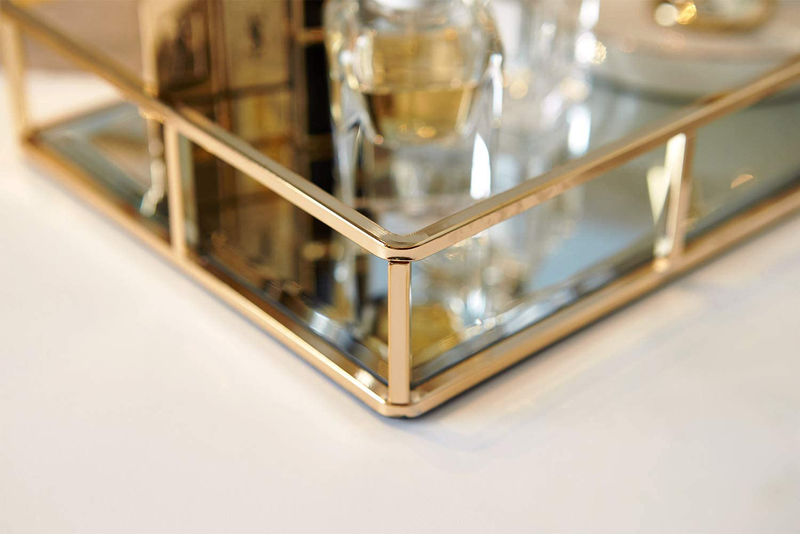 PuTwo Tray Mirror, Gold Mirror Tray Perfume Tray Mirror Vanity Tray Dresser Tray Ornate Tray Metal Decorative Tray Tray Jewelry Perfume Organizer Makeup Tray for Vanity, Dresser, Bathroom, Bedroom