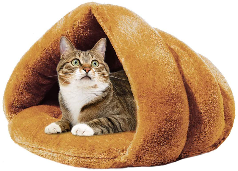 Mojonnie Soft Warm Cat Bed for Winter Cat Tent Self-Warming Sleeping Bed for Cats Fleece Pet Cave Bed for Winter Pets Puppy Indoor Pet Triangle Nest Animals & Pet Supplies > Pet Supplies > Cat Supplies > Cat Beds Mojonnie Camel  