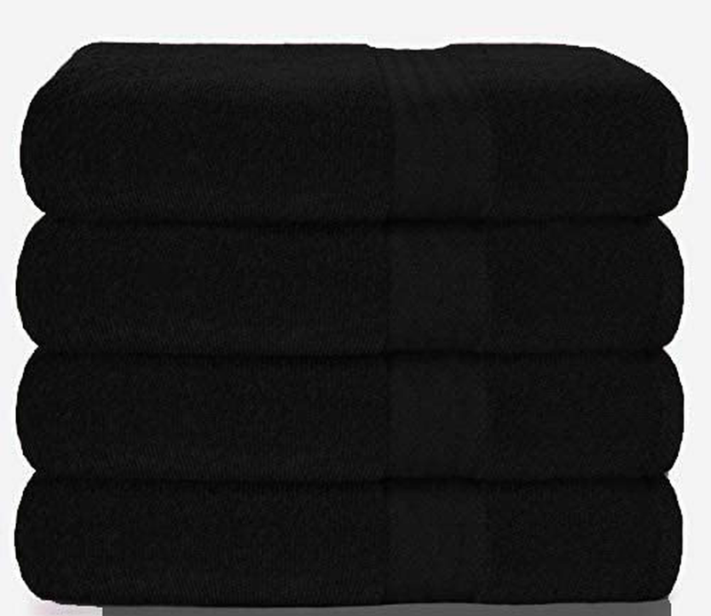 Glamburg Premium Cotton 4 Pack Bath Towel Set - 100% Pure Cotton - 4 Bath Towels 27x54 - Ideal for Everyday use - Ultra Soft & Highly Absorbent - Black Home & Garden > Linens & Bedding > Towels GLAMBURG Black  