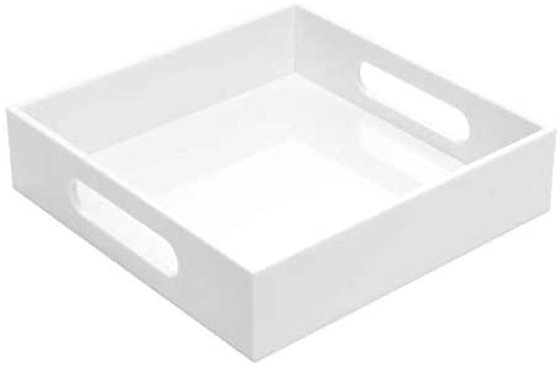 KEVLANG Glossy White Sturdy Acrylic Serving Tray with Handles-10x15Inch-Serving Coffee Appetizer Breakfast Butler-Kitchen Countertop-Makeup Drawer Organizer-Vanity Table Tray-Ottoman Tray Home & Garden > Decor > Decorative Trays KEVLANG Glossy White 8"x8"x2"H 