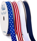 Ribbli 4 Rolls Patriotic Grosgrain Ribbon,3/8 Inches,Total 40 -Yards,Red/White/Blue/Navy,Stars and Stripes Ribbon,Use for Memorial Day, Veterans Day, 4th of July, President's Day, USA Decorations Arts & Entertainment > Hobbies & Creative Arts > Arts & Crafts > Art & Crafting Materials > Embellishments & Trims > Ribbons & Trim Ribbli #02 Patriotic 4 Rolls( 3/8" )  