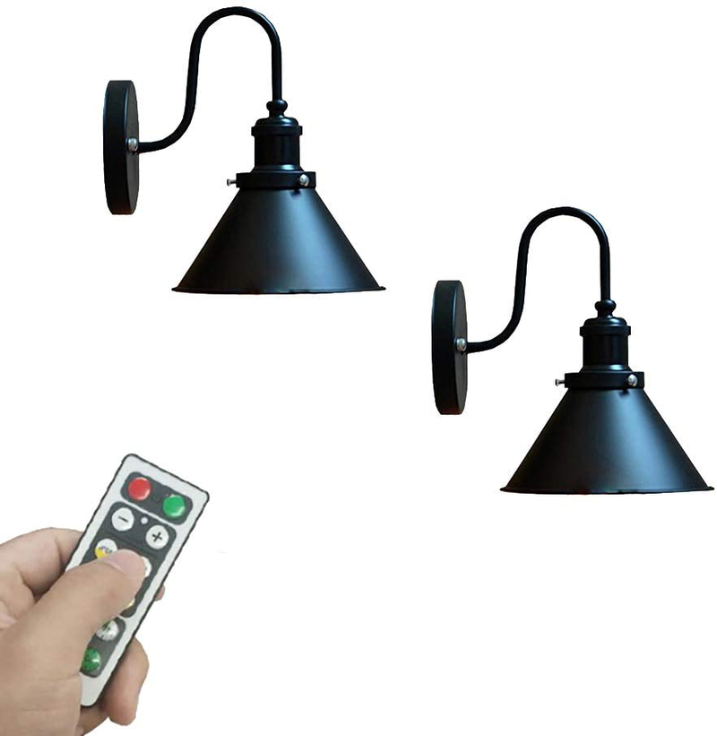 KAYYELAMP 2-Pack 100 Lumens Led Remote Control Battery Run Cordless Lamp Retro Wall Sconce Light Fixture for Bedroom Bathroom Loft Wall Decor- Easy Installation, Dimmable Control,Battery Not Included Home & Garden > Lighting > Lighting Fixtures > Wall Light Fixtures KOL DEALS   