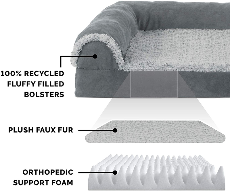 Furhaven Orthopedic Certipur-Us Certified Foam Pet Beds for Small, Medium, and Large Dogs and Cats - Two-Tone L Chaise, Southwest Kilim Sofa, Faux Fur Velvet Sofa Dog Bed, and More