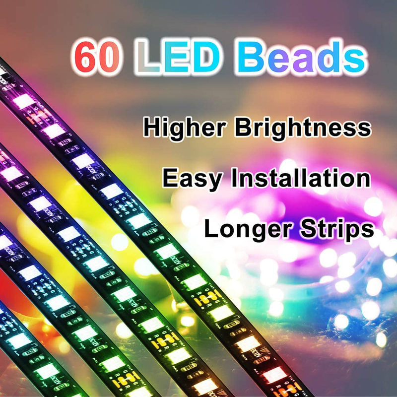 FOVAL Car Interior Lights , 60 LED(30×2, 2-line) APP Controller Car LED Strip Lights, Multicolor Music Under Dash Lighting Kits for iPhone Android Phone, Car Charger Included, DC 12V