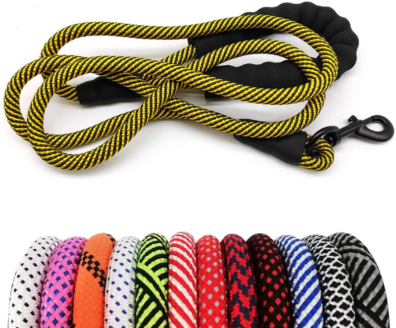 MayPaw Heavy Duty Rope Dog Leash, 6/8/10 FT Nylon Pet Leash, Soft Padded Handle Thick Lead Leash for Large Medium Dogs Small Puppy Animals & Pet Supplies > Pet Supplies > Dog Supplies MayPaw yellow 1/2" * 6' 