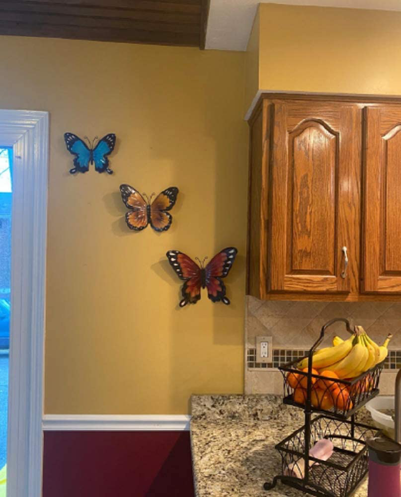 Fox Valley Traders Indoor/Outdoor Metal Butterflies, Set of 3 - Blue, Yellow, and Orange Butterflies with 7", 8", and 10" Diameters and Triangle Display Hook, One Size Fits All Home & Garden > Decor > Artwork > Sculptures & Statues Fox Valley Traders   