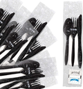 Stock Your Home Plastic Cutlery Packets with Salt & Pepper in Black (50 Count) - Wrapped Cutlery - Plastic Utensils Individually Wrapped for Take Out, Delivery, Cafeterias, Restaurants, Uber Eats Home & Garden > Kitchen & Dining > Tableware > Flatware > Flatware Sets Stock Your Home Black  