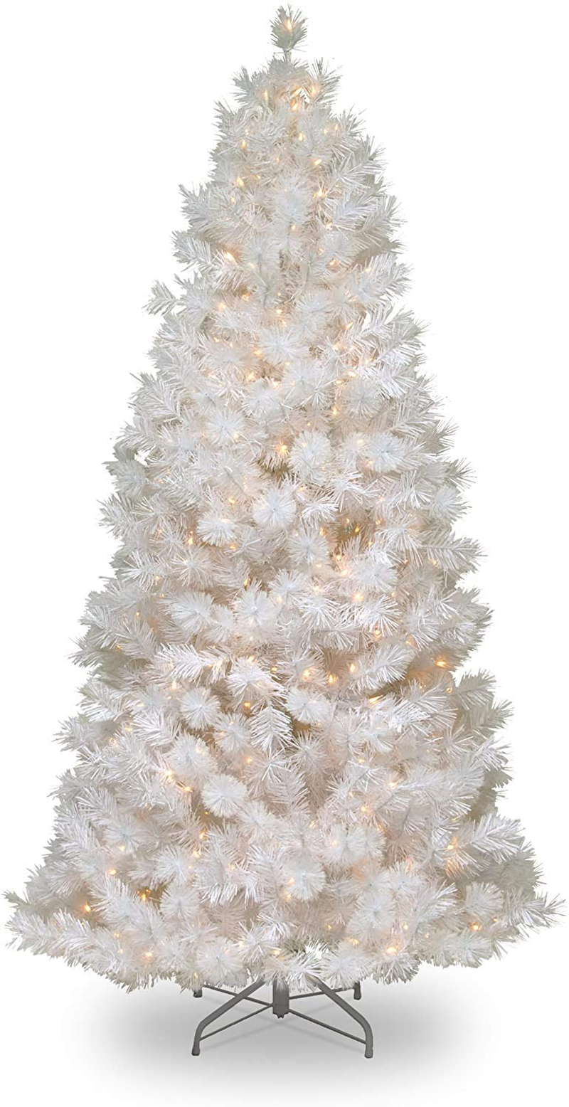 National Tree Company lit Artificial Christmas Tree Includes Pre-strung Velvet Frost White Lights with Silver Glitter and Stand, Wispy Willow Grande Slim-7.5 ft, 47X47X90