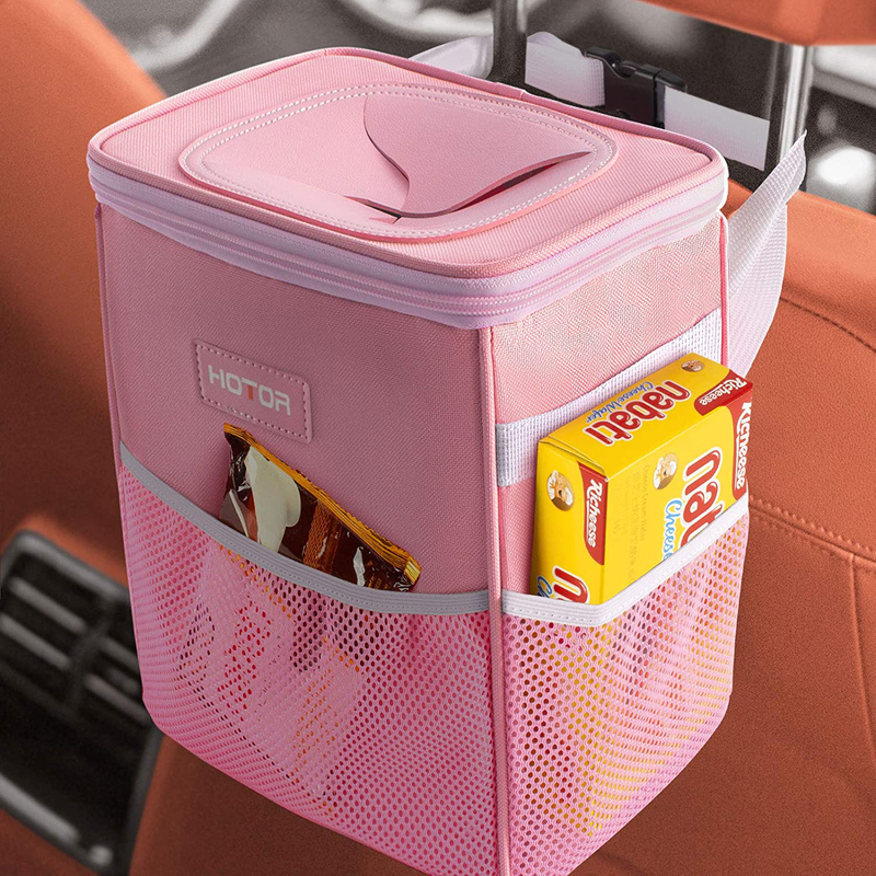 HOTOR Car Trash Can with Lid and Storage Pockets, 100% Leak-Proof Car Organizer, Waterproof Car Garbage Can, Multipurpose Trash Bin for Car - Black Home & Garden > Decor > Seasonal & Holiday Decorations HOTOR Pink 2 Gallons 