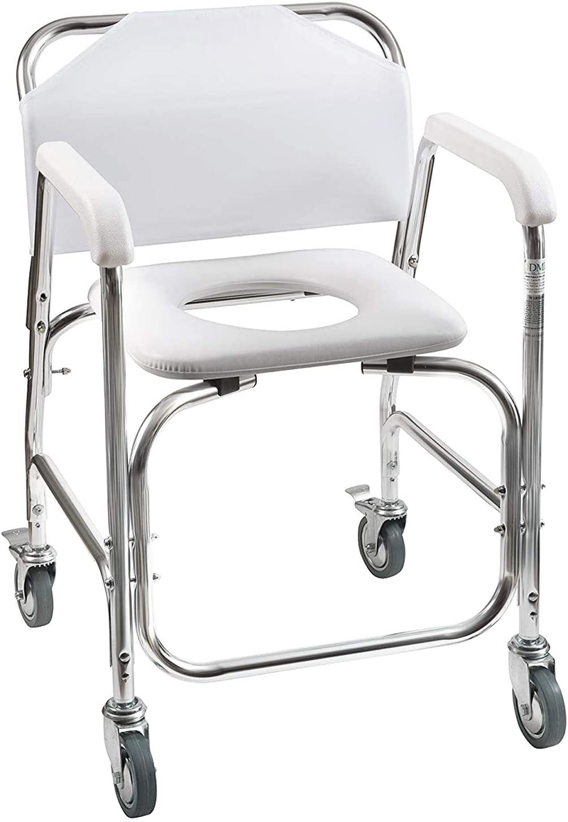 DMI Rolling Shower Chair, Commode, Transport Chair, Rolling Bathroom Wheelchair for Handicap, Elderly, Injured or Disabled, 250 Lb. Weight Capacity