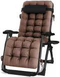 Oversized Zero Gravity Chair, Lawn Recliner, Reclining Patio Lounger Chair, Folding Portable Chaise, with Detachable Soft Cushion, Cup Holder, Adjustable Headrest, Support 500 Lbs. (24" Wide) Sporting Goods > Outdoor Recreation > Camping & Hiking > Camp Furniture KINGBO Brown 77" L x 29" W 
