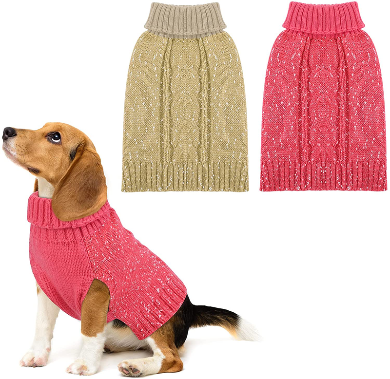 Pedgot 2 Pieces Dog Sweater Turtleneck Knitted Dog Sweater Dog Jumper Coat Warm Pet Winter Clothes Classic Cable Knit Sweater with Yarn Warm Pet Sweater for Fall Winter Animals & Pet Supplies > Pet Supplies > Dog Supplies > Dog Apparel Pedgot Beige, Pink Large 