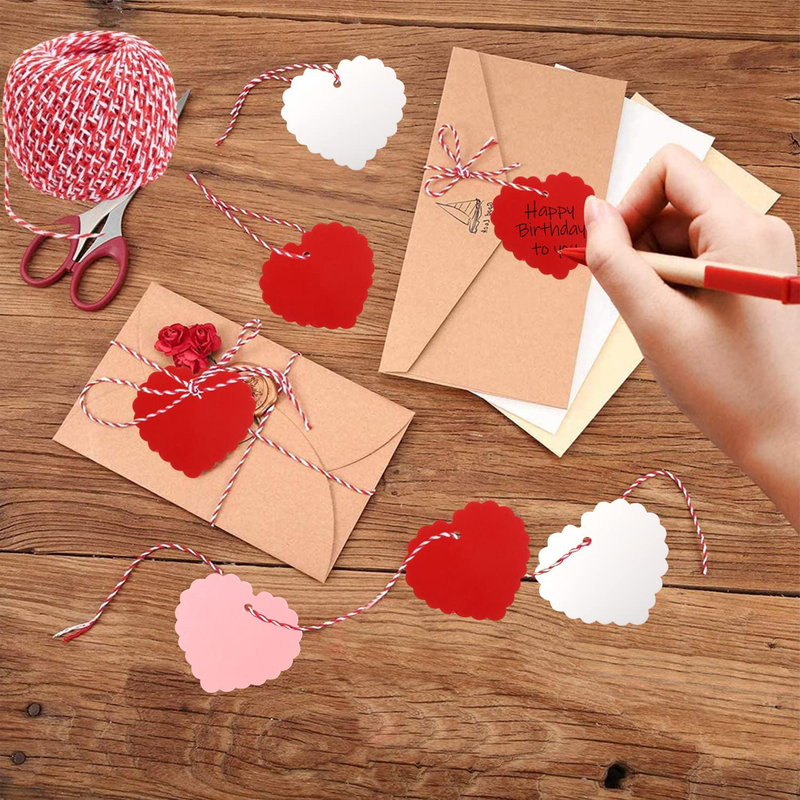 DIYASY Valentine Heart Gift Tags,120 Pcs Kraft Paper Hanging Tags with String for Valentine'S Day,Wedding and Mother'S Day Gift Wrapping(Red,Pind,White)