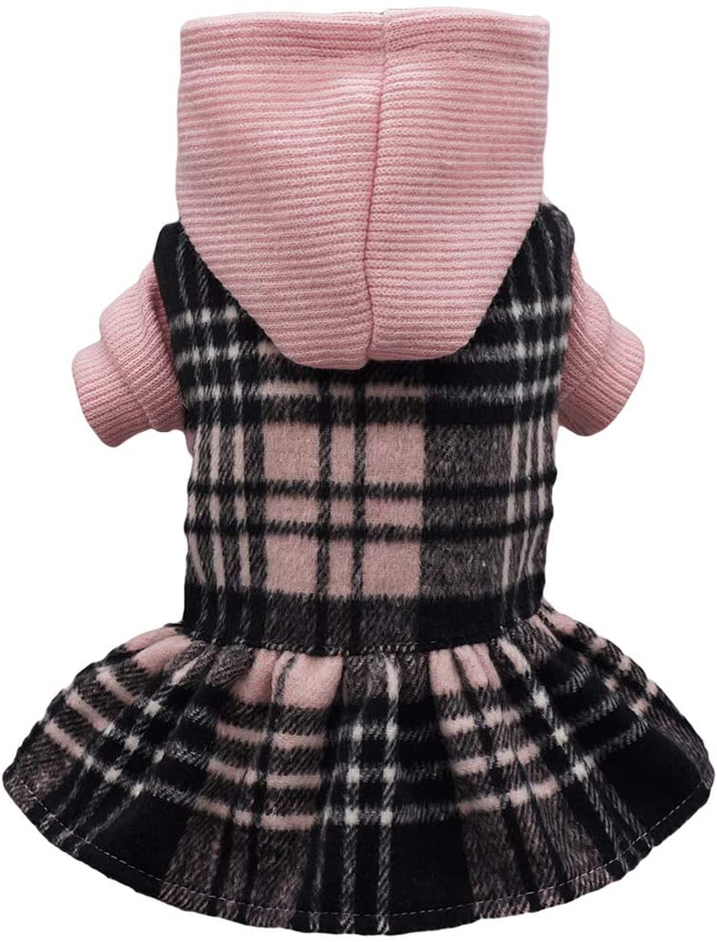 Fitwarm Knitted Plaid Dog Dress Hoodie Sweatshirts Pet Clothes Sweater Coats Cat Outfits Animals & Pet Supplies > Pet Supplies > Dog Supplies > Dog Apparel Fitwarm Pink XS 