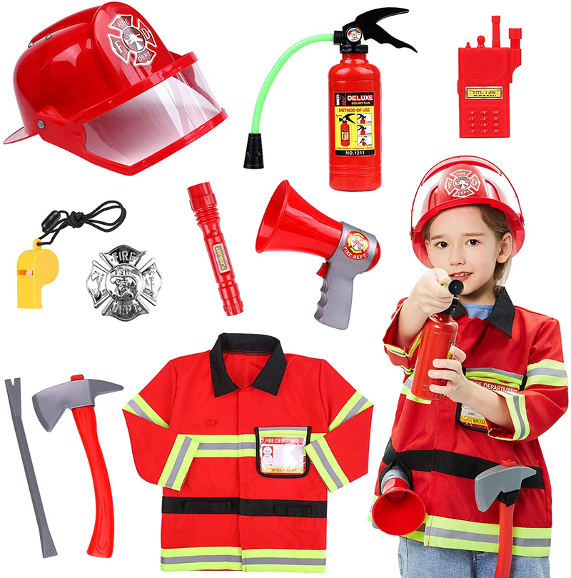 Kids Fireman Costume Role Play Dress Up with Firefighter Accessories Toys Kit for 3 4 5 6 7 Boys Girls Toddlers Birthday Gifts Halloween Costume Apparel & Accessories > Costumes & Accessories > Costumes B Bascolor Default Title  
