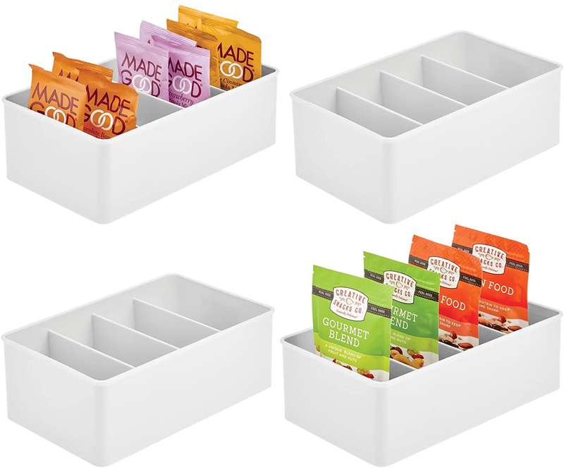 Mdesign Plastic Food Storage Organizer Bin Box Container - 4 Compartment Holder for Packets, Pouches, Ideal for Kitchen, Pantry, Fridge, Countertop Organization - 4 Pack - White Home & Garden > Kitchen & Dining > Food Storage mDesign White 6 x 10.5 x 3.5 