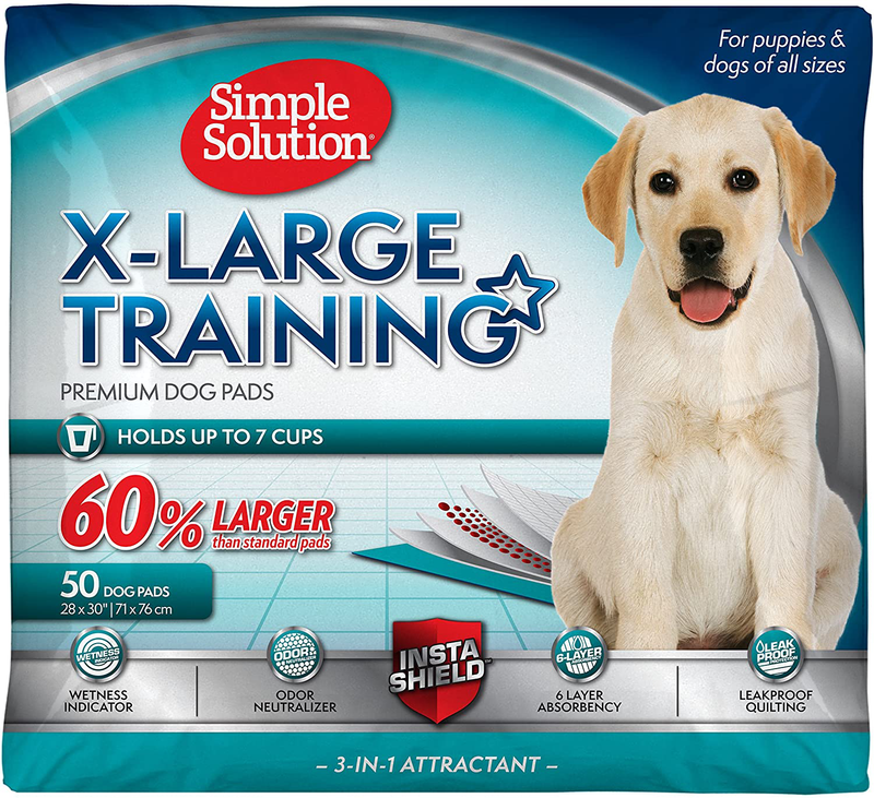 Simple Solution Training Puppy Pads | Extra Large, 6 Layer Dog Pee Pads, Absorbs Up to 7 Cups of Liquid | 28x30 Inches Animals & Pet Supplies > Pet Supplies > Dog Supplies > Dog Diaper Pads & Liners Simple Solution 50 Count (Pack of 1)  