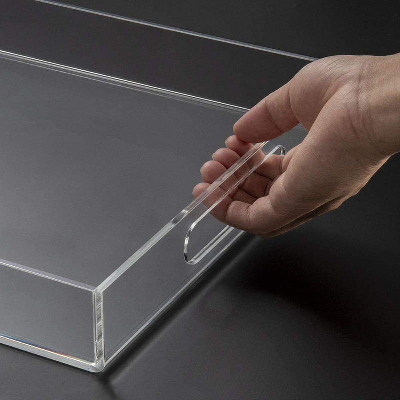 NIUBEE Acrylic Serving Tray 10x10 Inches -Spill Proof- Clear Decorative Tray Organiser for Ottoman Coffee Table Countertop with Handles Home & Garden > Decor > Decorative Trays NIUBEE   