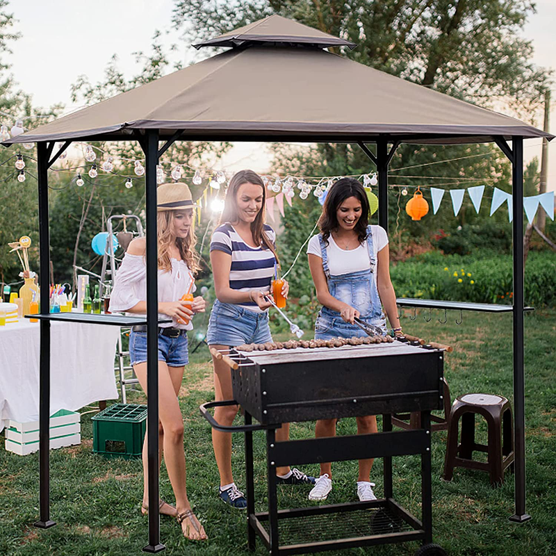 CoastShade 8'x 5' Grill Gazebo Double Tiered Outdoor BBQ Canopy,Grill Gazebo Shelter for Patio and Outdoor Backyard BBQ's with LED Light x 2 (Khaki) Home & Garden > Lawn & Garden > Outdoor Living > Outdoor Structures > Canopies & Gazebos CoastShade   