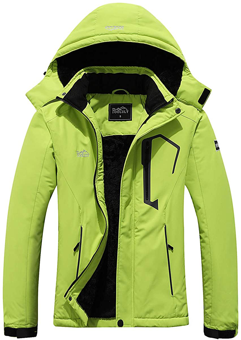 Pooluly Women's Ski Jacket Warm Winter Waterproof Windbreaker Hooded Raincoat Snowboarding Jackets  Pooluly Light Green X-Large 