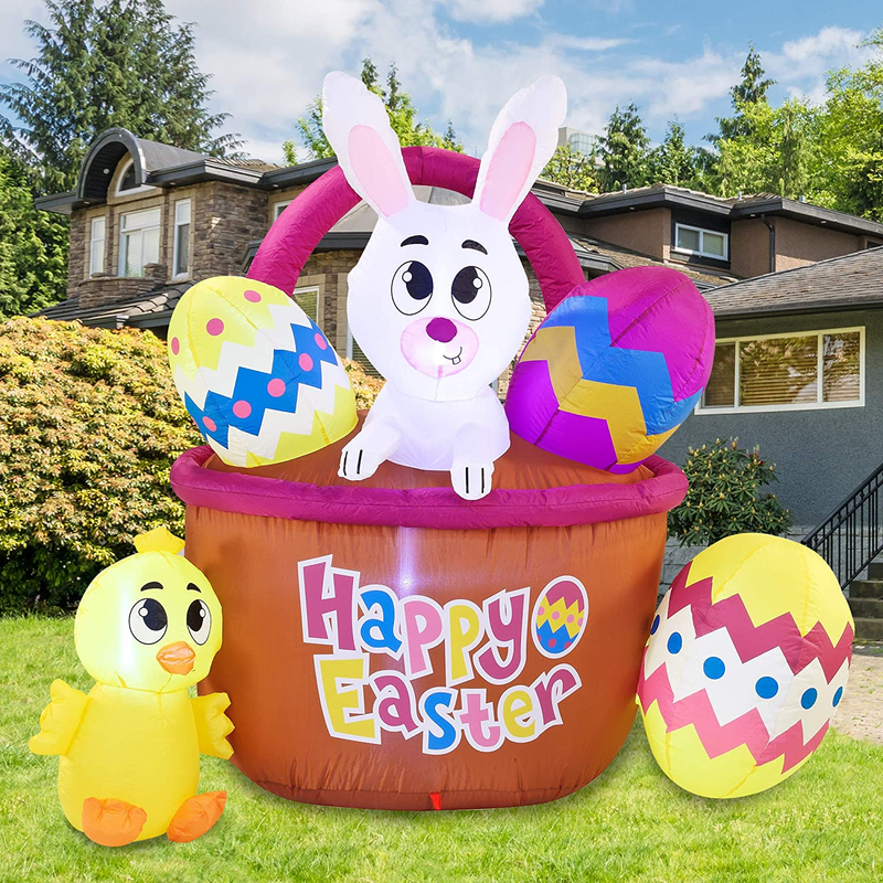 Joiedomi Easter Inflatable Outdoor Decoration 6 Ft Long Easter Basket with Build-In Leds Blow up Inflatables for Easter Holiday Party Indoor, Outdoor, Yard, Garden, Lawn Fall Decor