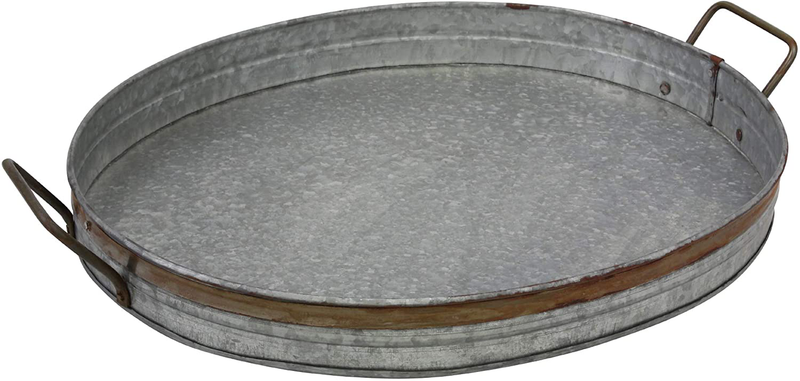 Stonebriar Galvanized Metal Serving Tray with Rust Trim and Metal Handles, Unique Butler Tray, Decorative Centerpiece for Coffee Table or Dining Table, Rustic Accessories for Weddings and Parties Home & Garden > Decor > Decorative Trays Stonebriar   