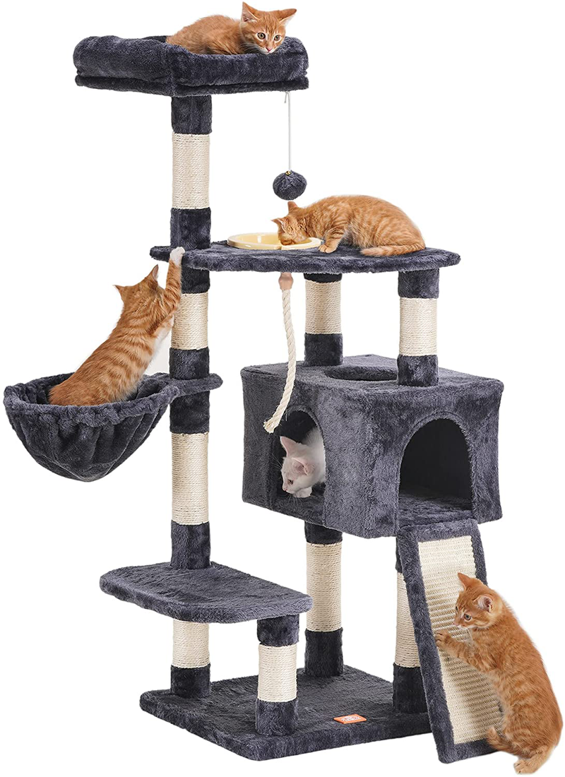 Heybly Cat Tree Cat Tower for Indoor Cats Multi-Level Cat Furniture Condo with Feeding Bowl and Scratching Board Animals & Pet Supplies > Pet Supplies > Cat Supplies > Cat Beds Heybly Smoky Gray  