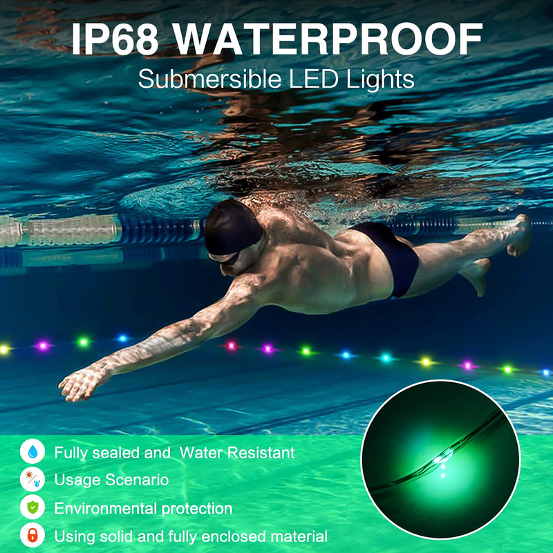 POOCCI Submersible Pool Lights,66FT 200LED Color Changing LED Pond Light with Remote , Suction Cups for Pond Pool Beach Garden Backyard, Patio Decorative（IP68 Waterproof）