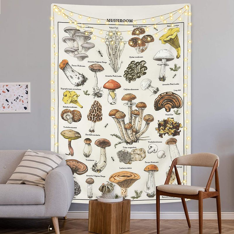 Mushroom Tapestry Vintage Tapestry Illustrative Reference Chart Tapestry Fungus Tapestry Colorful Vertical Tapestry Wall Hanging for Room(51.2 x 59.1 inches) Home & Garden > Decor > Artwork > Sculptures & Statues Livole   