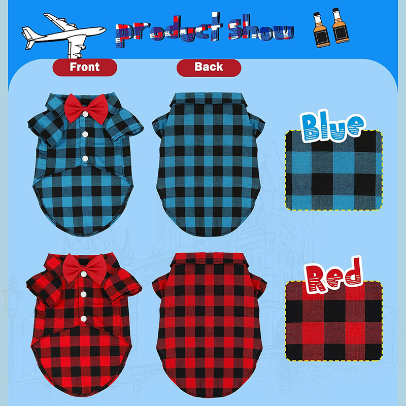 GINDOOR 2 Pack Plaid Dog Shirt - Valentines Cute Boy Dog Clothes and Bow Tie Combo Dog Outfit for Small Medium Large Dogs Cats Birthday Party and Holiday Photos Animals & Pet Supplies > Pet Supplies > Dog Supplies > Dog Apparel GINDOOR   