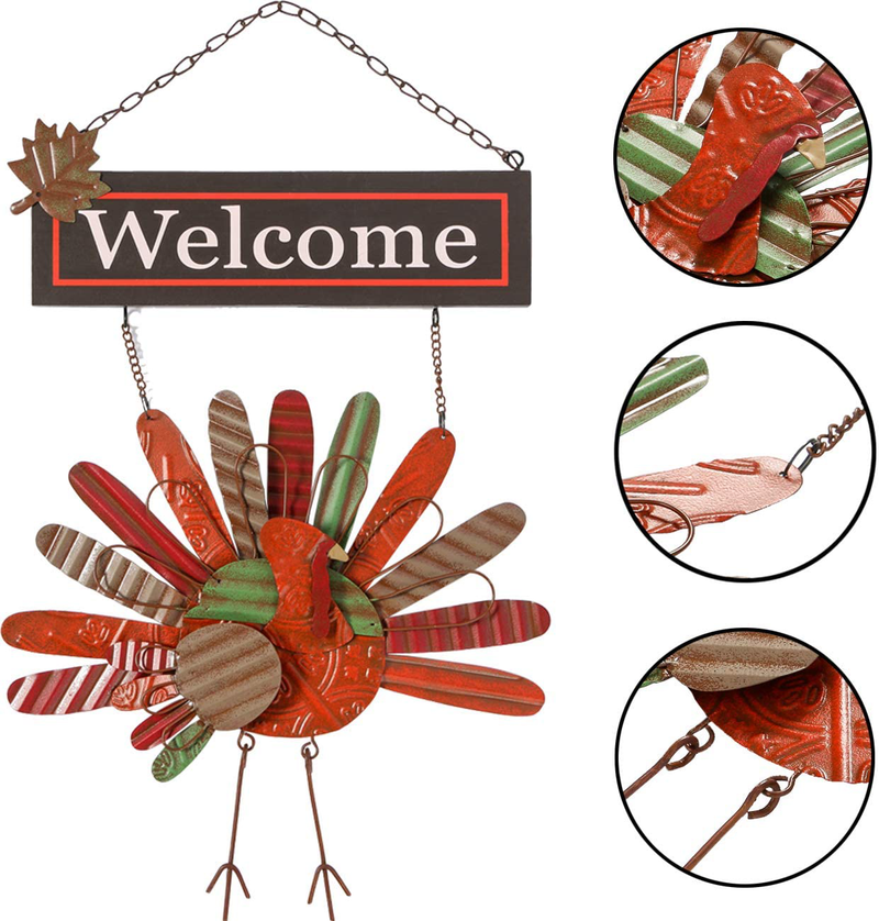 Ogrmar Vintage Metal Thanksgiving Turkey Wall Hanging Decoration Welcome Sign Front Door Ornament Festive Whimsical Halloween Christmas Decor Home & Garden > Decor > Seasonal & Holiday Decorations& Garden > Decor > Seasonal & Holiday Decorations Ogrmar   
