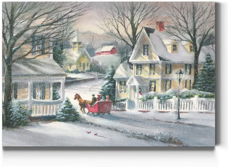 Renditions Gallery Christmas Tree & Red Truck Wall Art, Beautiful Winter Decorations, Snowy Forest and Barn, Premium Gallery Wrapped Canvas Decor, Ready to Hang, 24 in H x 36 in W, Made in America Home & Garden > Decor > Seasonal & Holiday Decorations& Garden > Decor > Seasonal & Holiday Decorations Renditions Gallery Village Sleigh Ride 24X36 