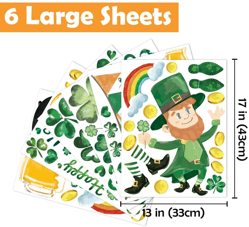Ivenf St. Patricks Day Decorations Window Clings Decor, Large Shamrocks Leprechaun Top Hat Gold Coins for Kids School Home Office Accessories Party Supplies Gifts, 6 Sheets 105 Pcs Arts & Entertainment > Party & Celebration > Party Supplies Ivenf   