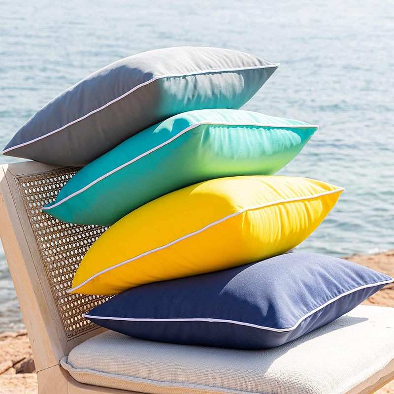 Phantoscope Pack of 2 Outdoor Waterproof Throw Pillow Covers Decorative Square Outdoor Pillows Cushion Case Patio Pillows for Couch Tent Sunbrella (18''X18'', Yellow) Home & Garden > Decor > Chair & Sofa Cushions Phantoscope   
